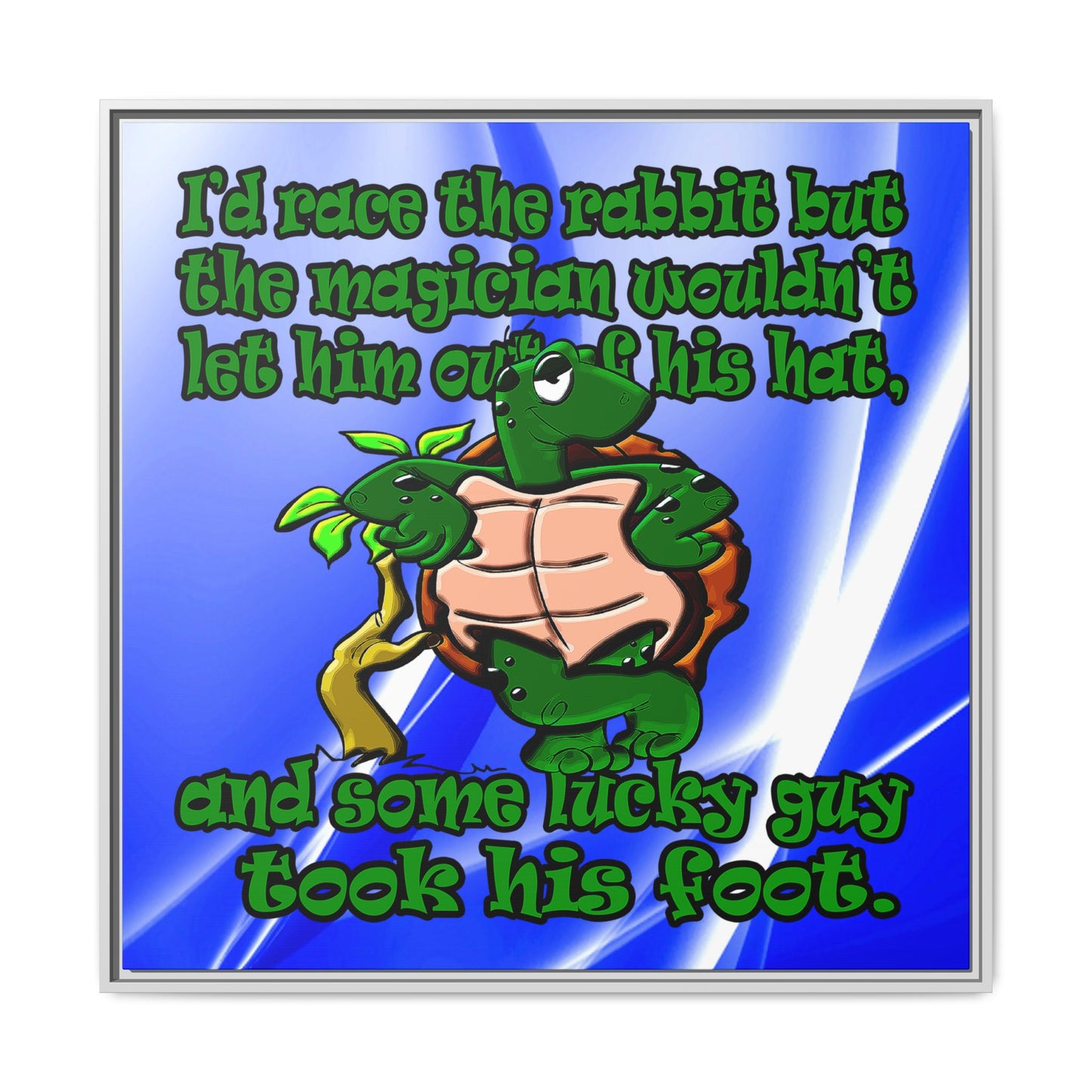 turtle race - framed canvas art (blue-white wave)