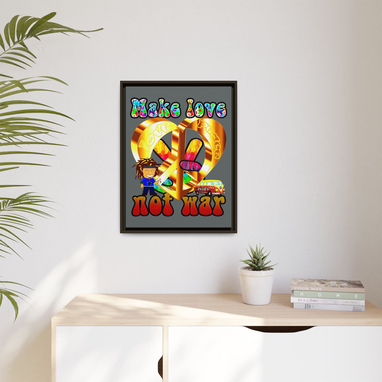 love peace - framed canvas art (dark grey)