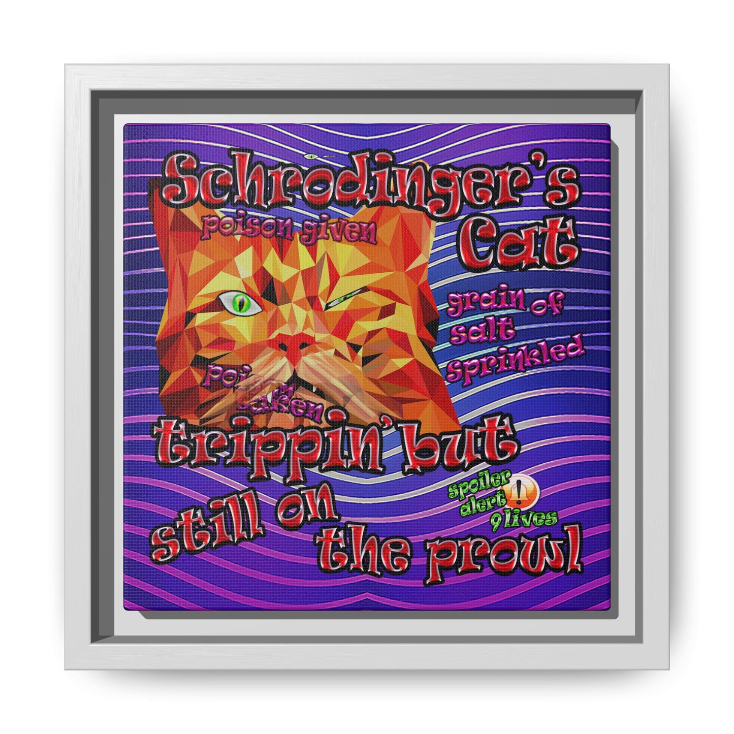 schrodinger's cat - framed canvas art (purple wave)