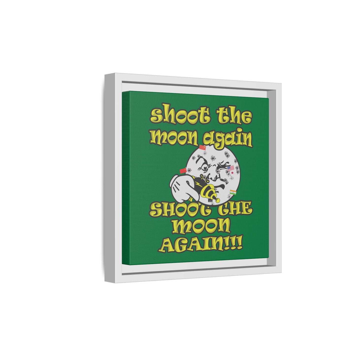 shoot the moon again - framed canvas art (dark green)