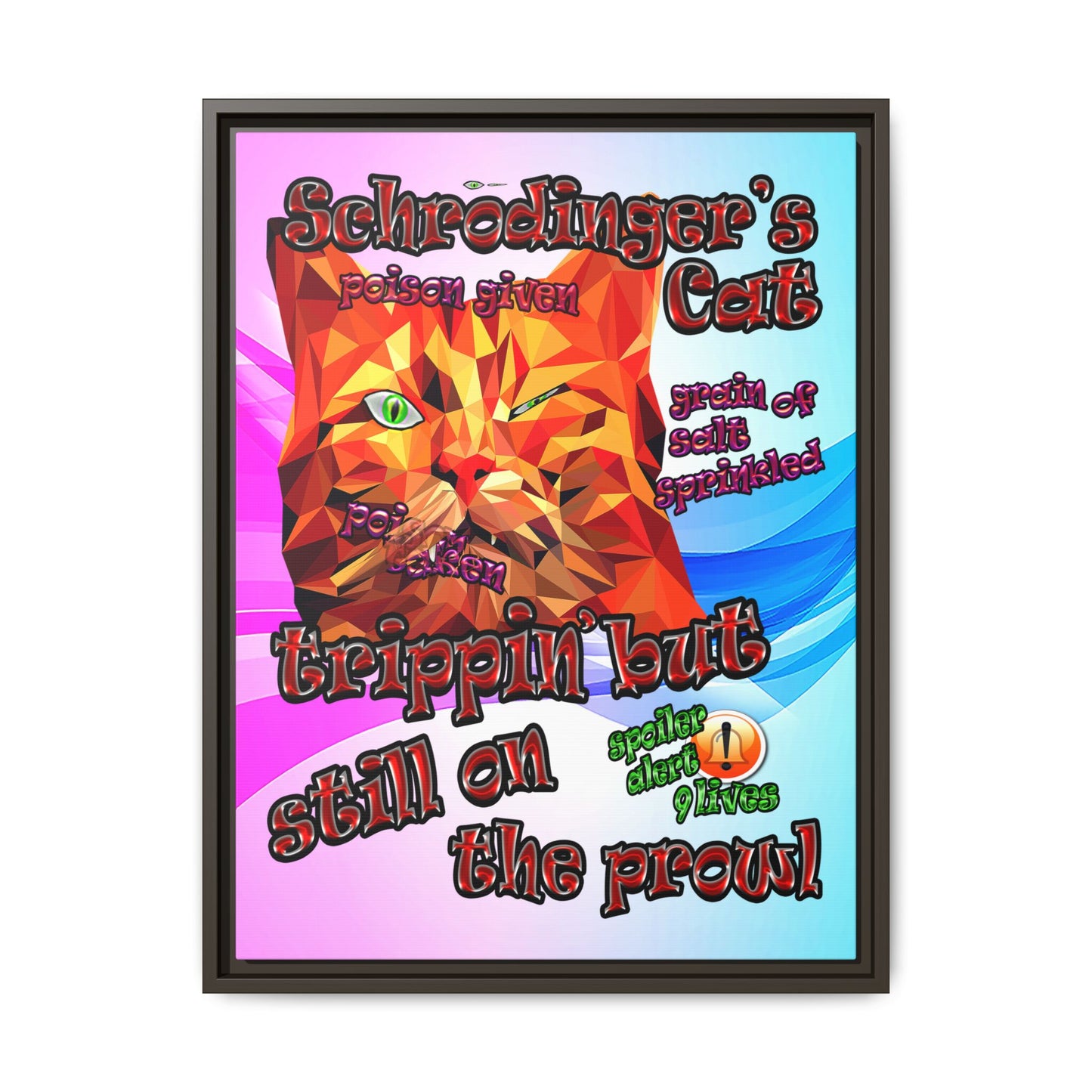 schrodinger's cat - framed canvas art (light blue-pink wave)