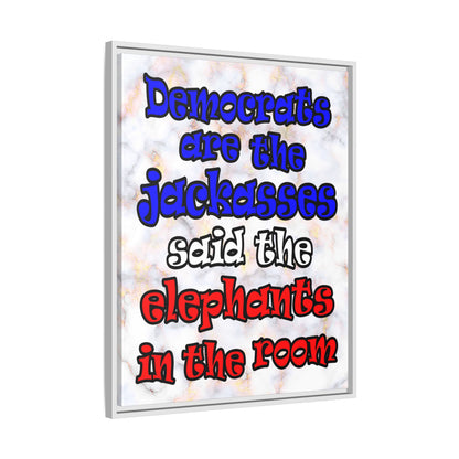 donkeys and elephants - framed canvas art (white marble)