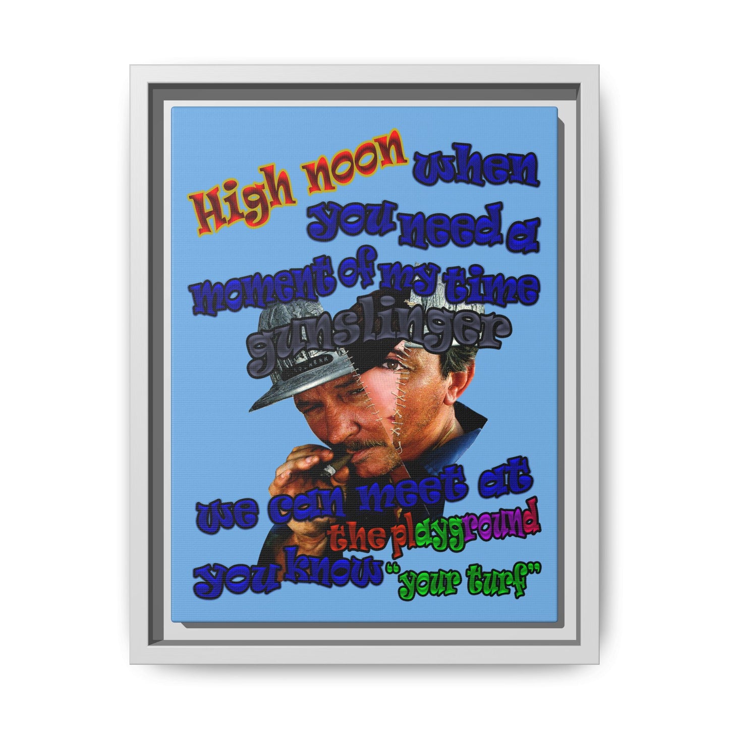 high noon - framed canvas art (light blue)