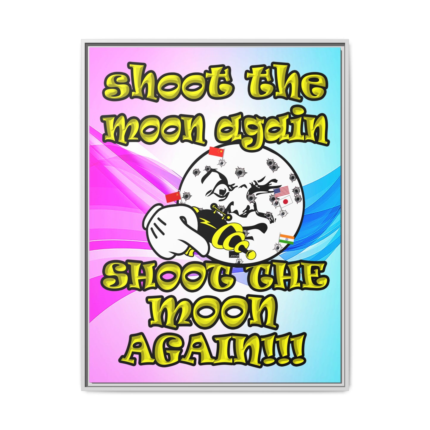 shoot the moon again - framed canvas art (light blue-pink wave)