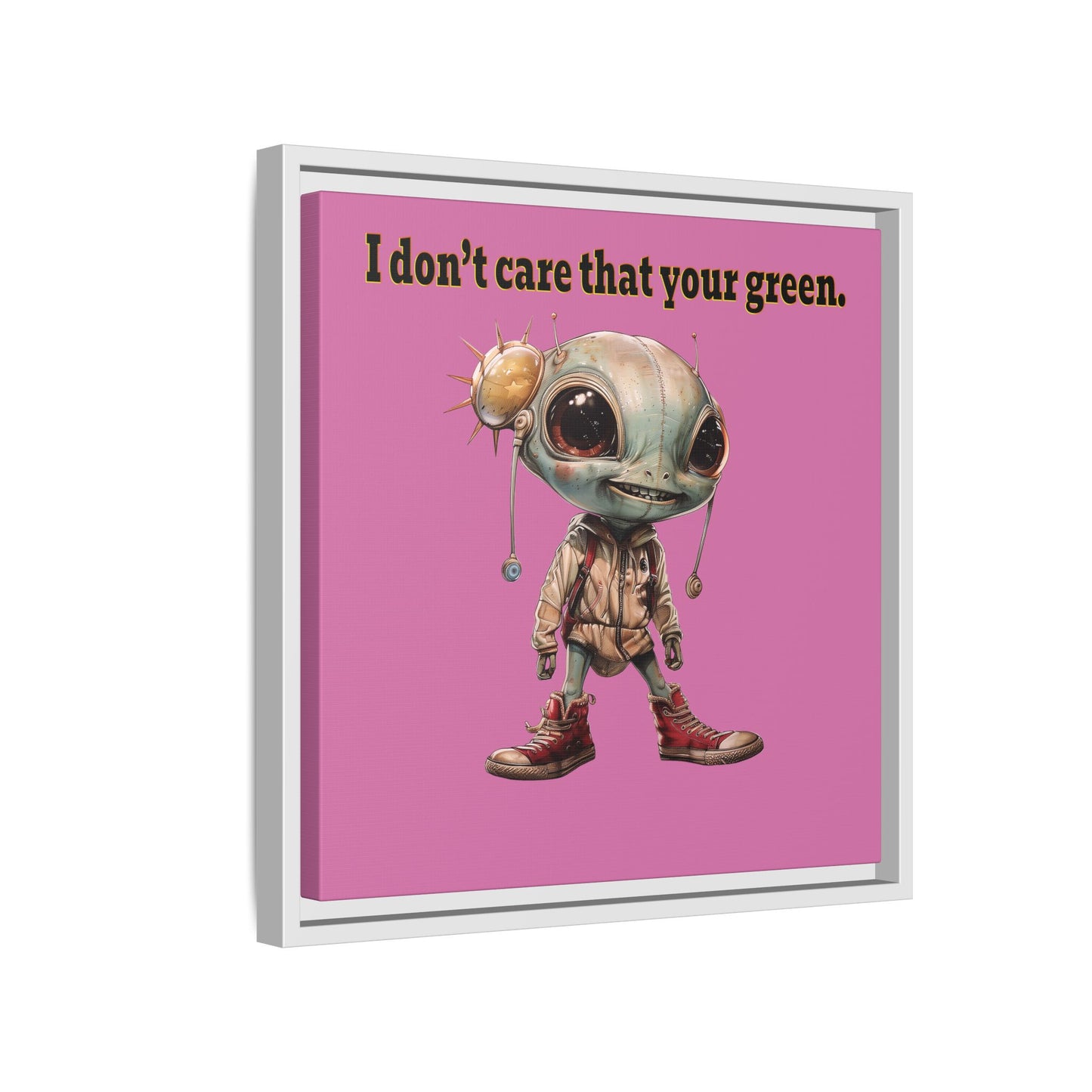 I don't care that your green - framed canvas art (light pink)