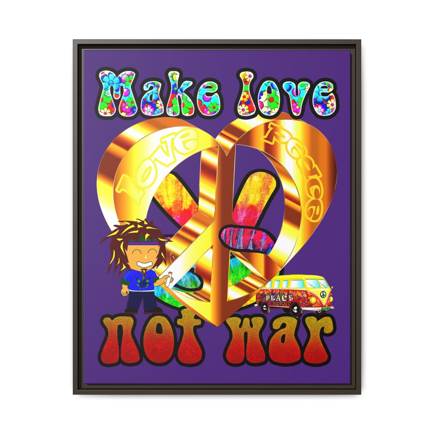 love peace - framed canvas art (purple)