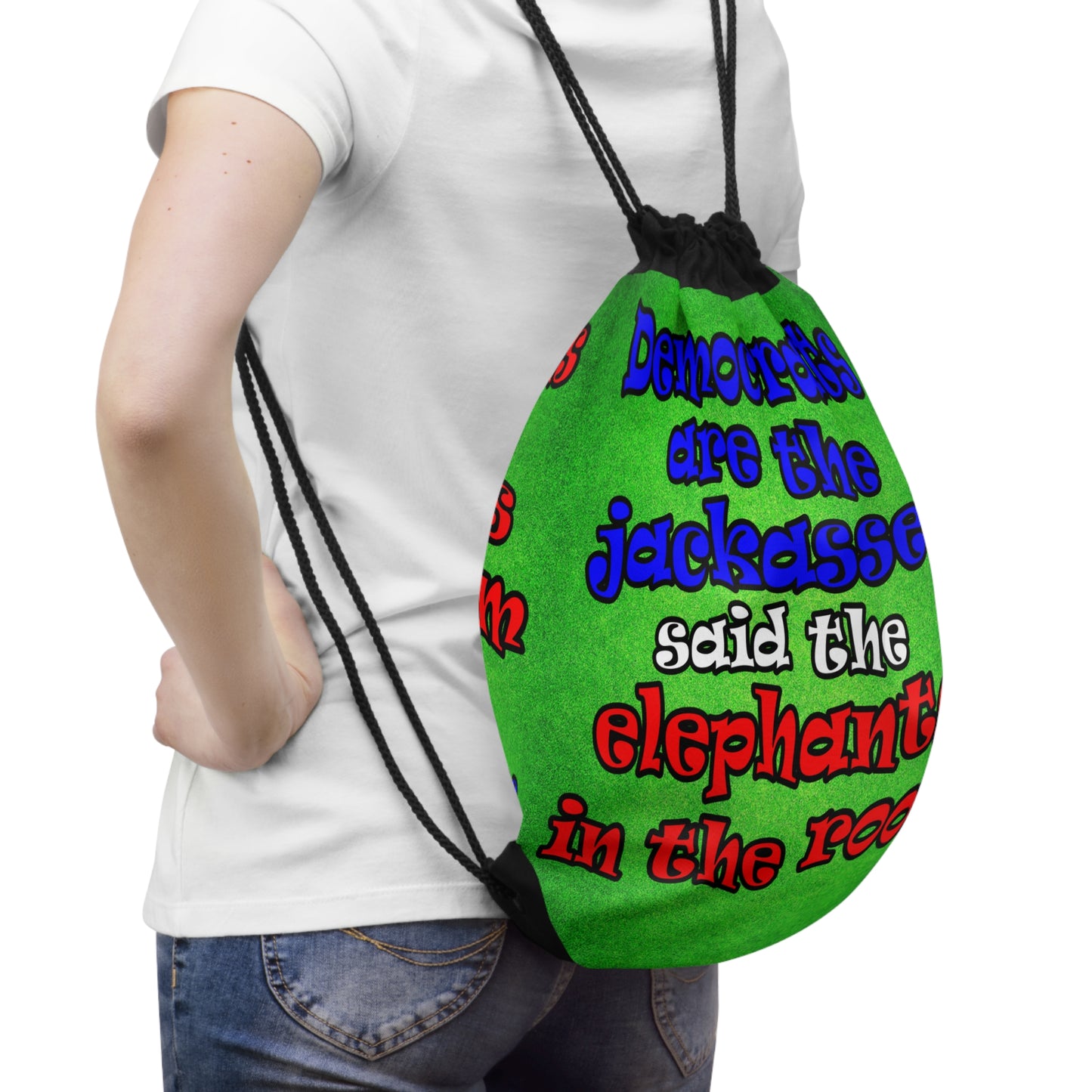 donkeys and elephants - Drawstring Bag (green turf)