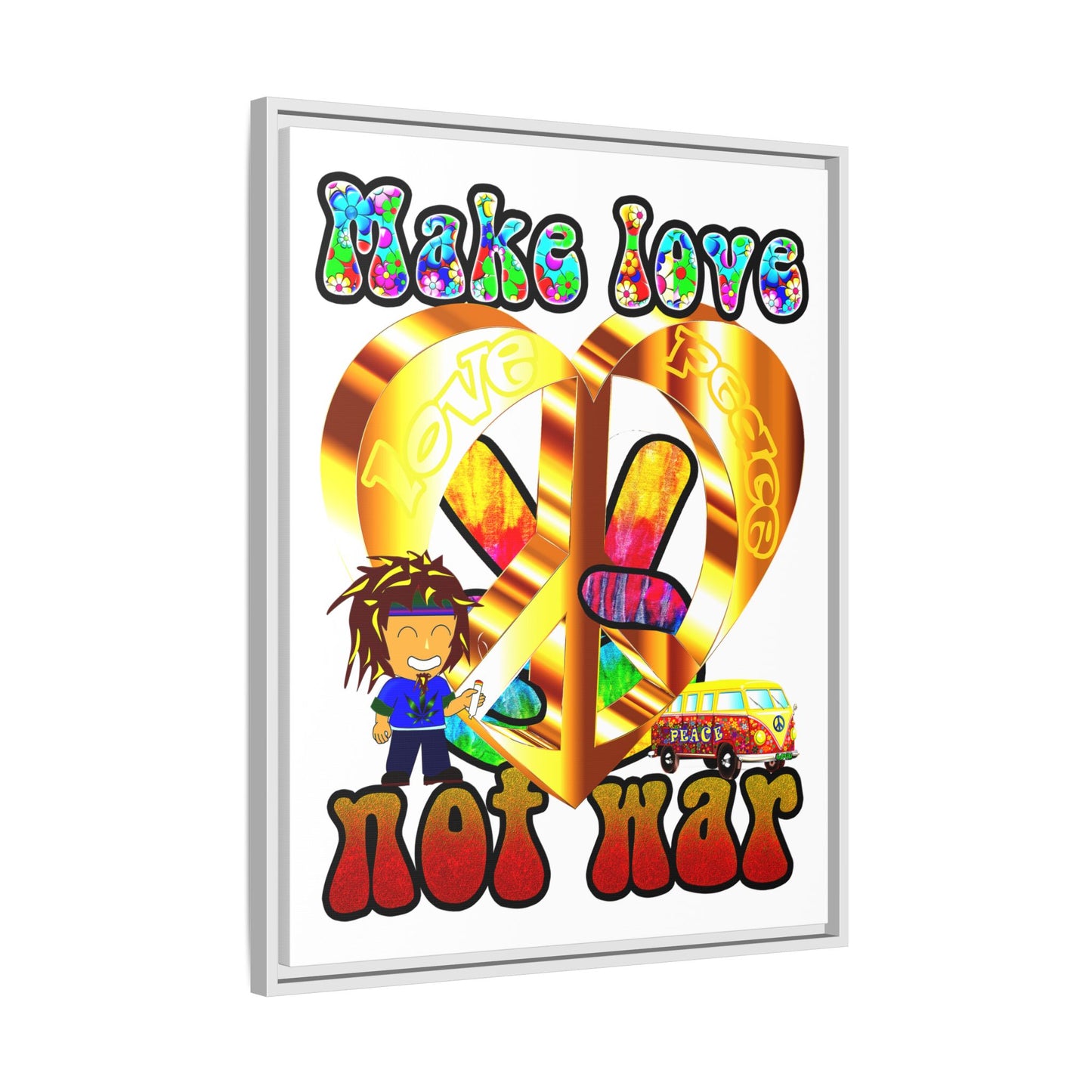 love peace - framed canvas art (white)