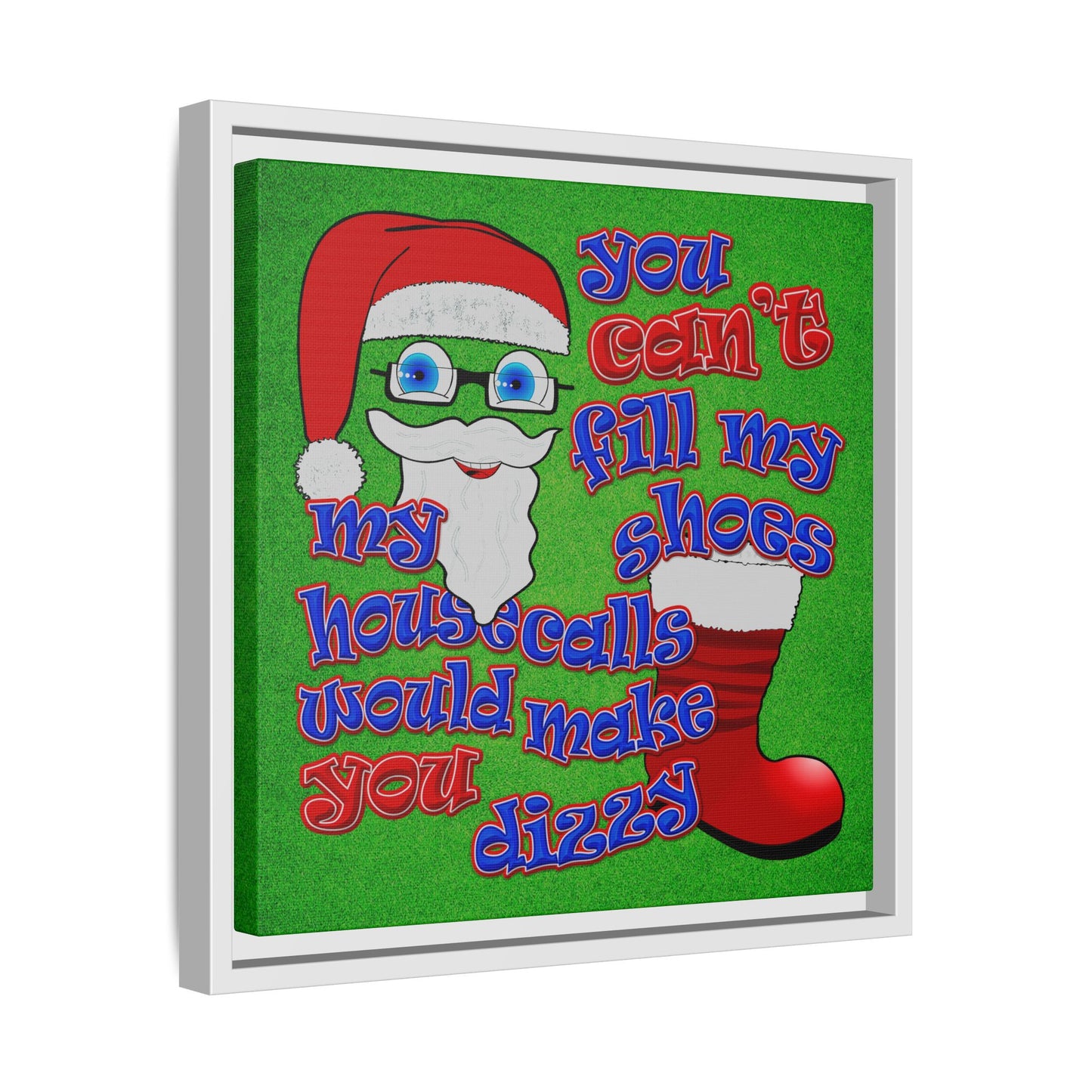 santa's shoes - framed canvas art (green turf)