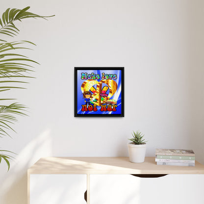love peace - framed canvas art (blue-white wave)
