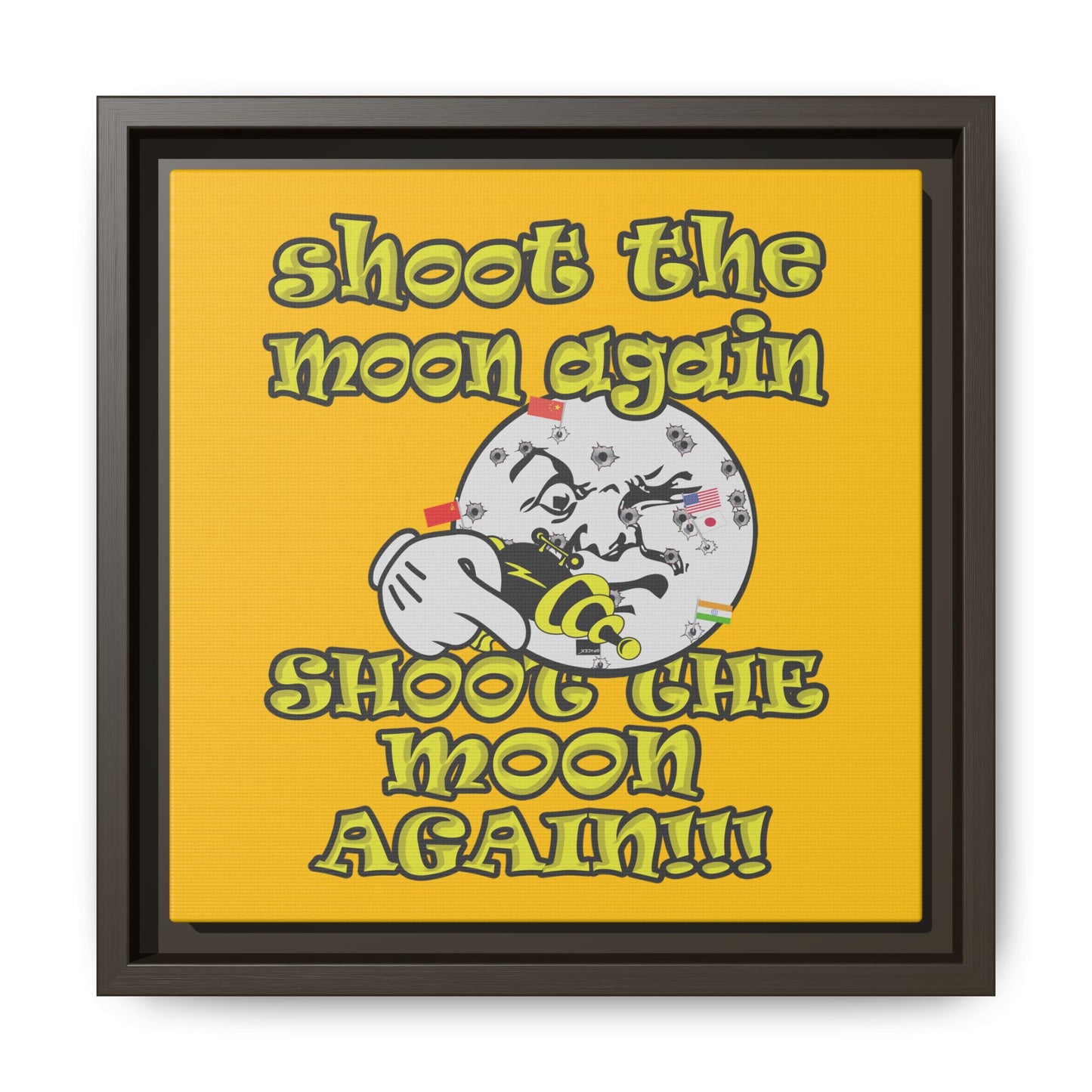 shoot the moon again - framed canvas art (yellow)