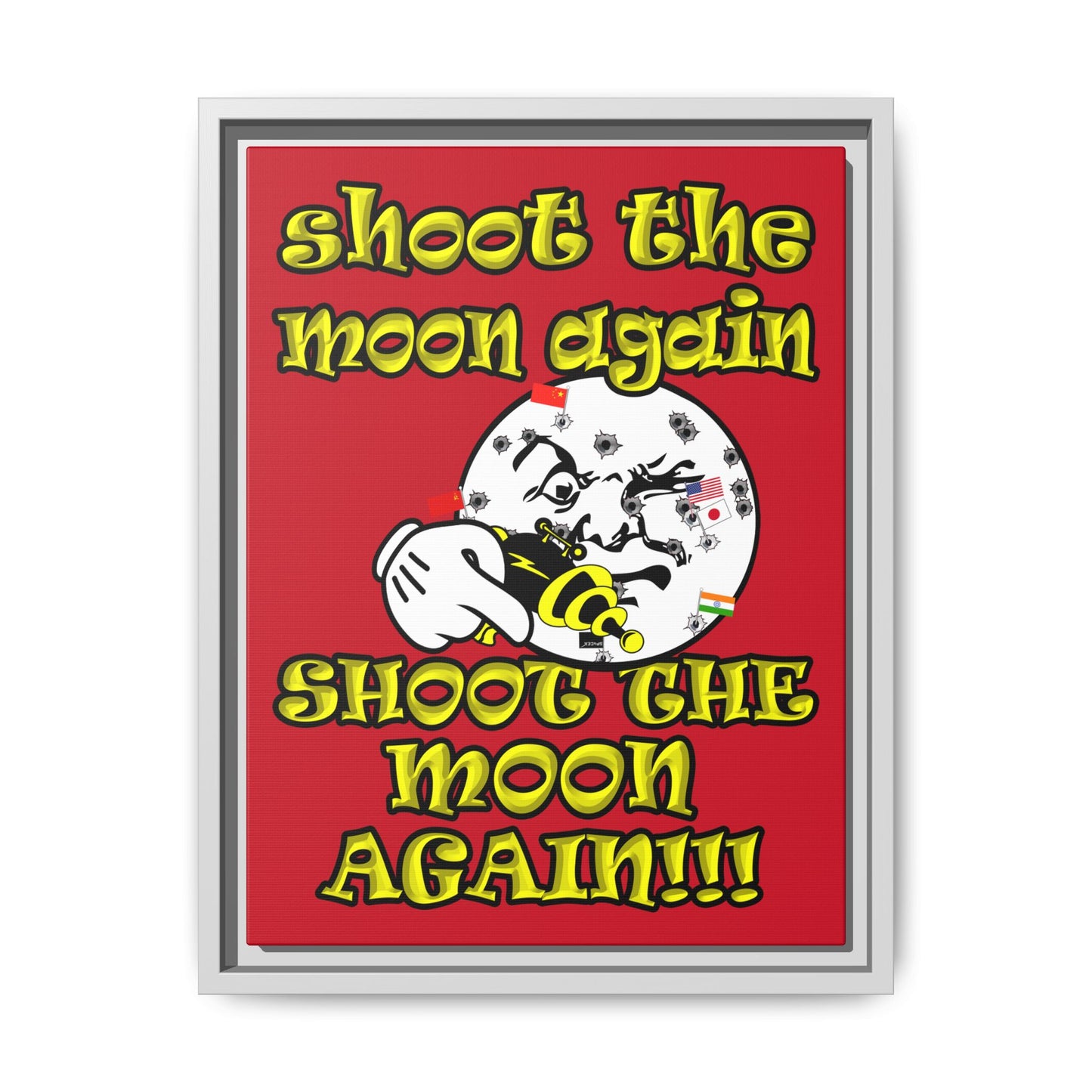 shoot the moon again - framed canvas art (dark red)