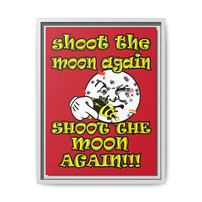 shoot the moon again - framed canvas art (dark red)