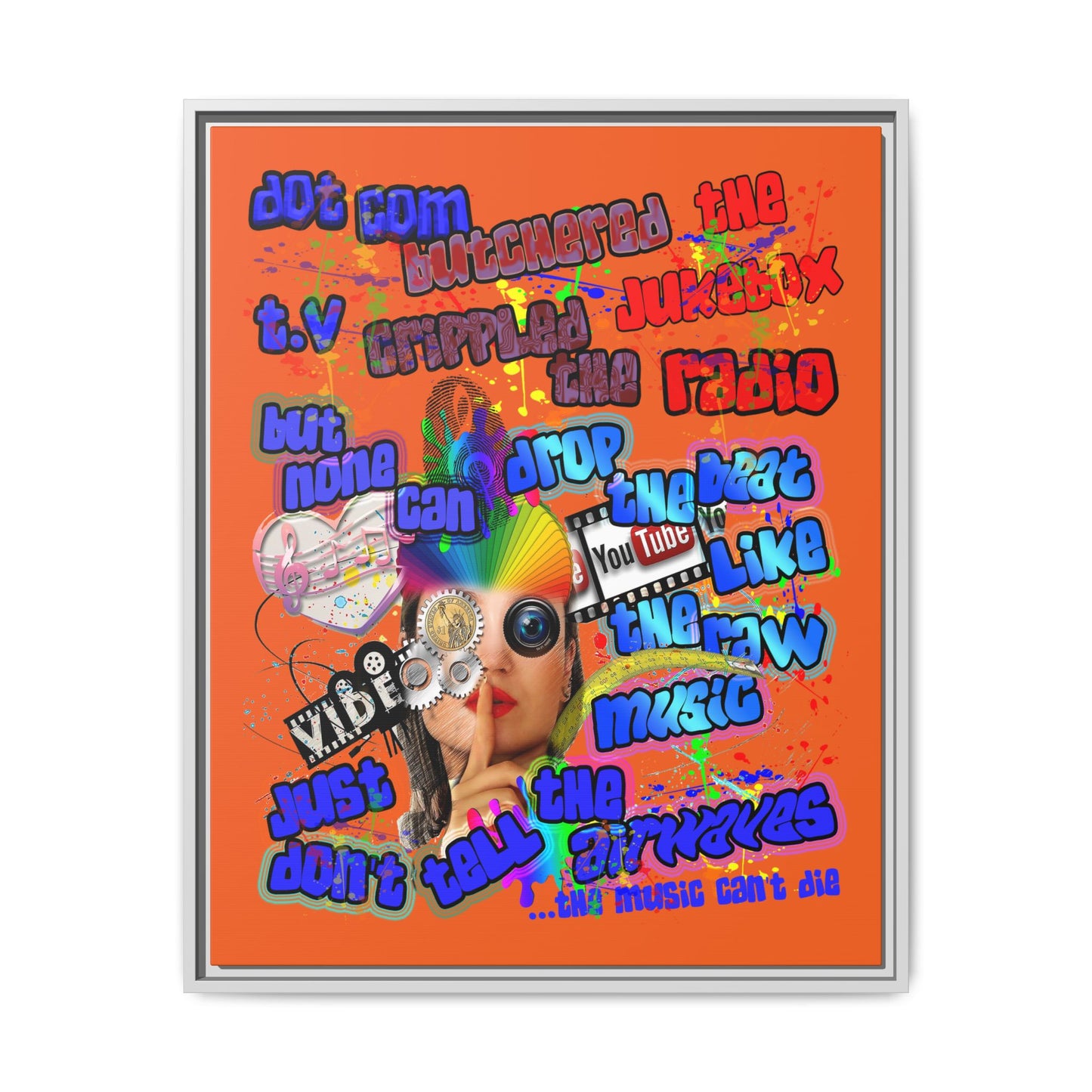 drop the beat - framed canvas art (orange)