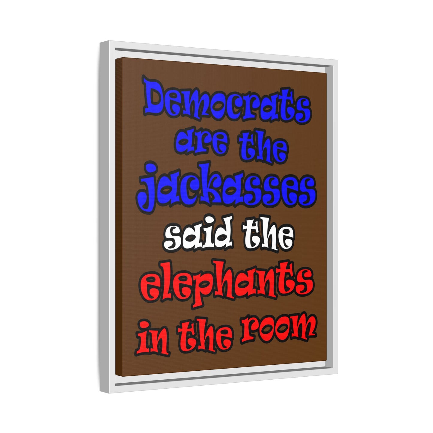donkeys and elephants - framed canvas art (brown)