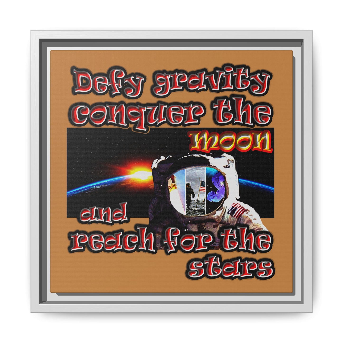 defy conquer reach - framed canvas art (light brown)