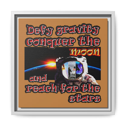 defy conquer reach - framed canvas art (light brown)