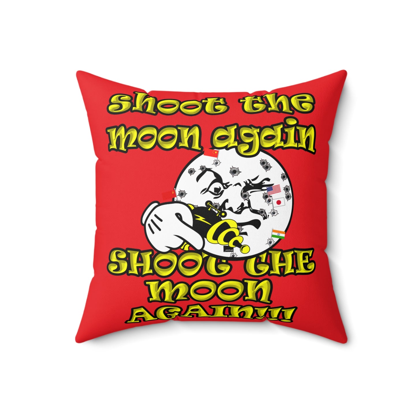 shoot the moon again - Spun Polyester Square Pillow - (red)
