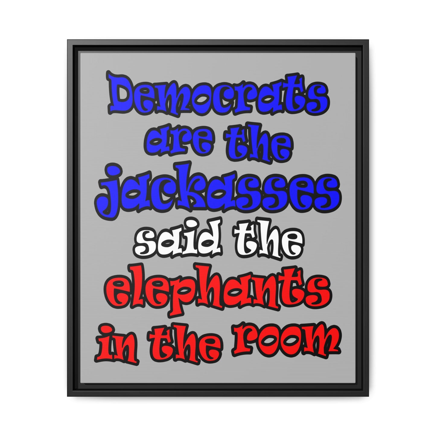donkeys and elephants - framed canvas art (light grey)