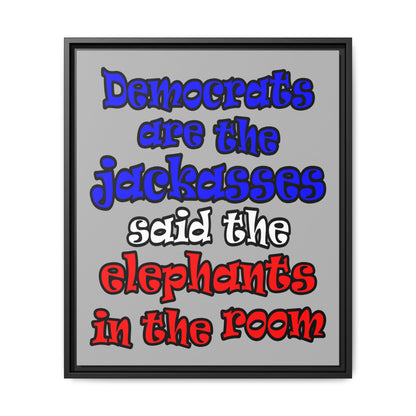 donkeys and elephants - framed canvas art (light grey)