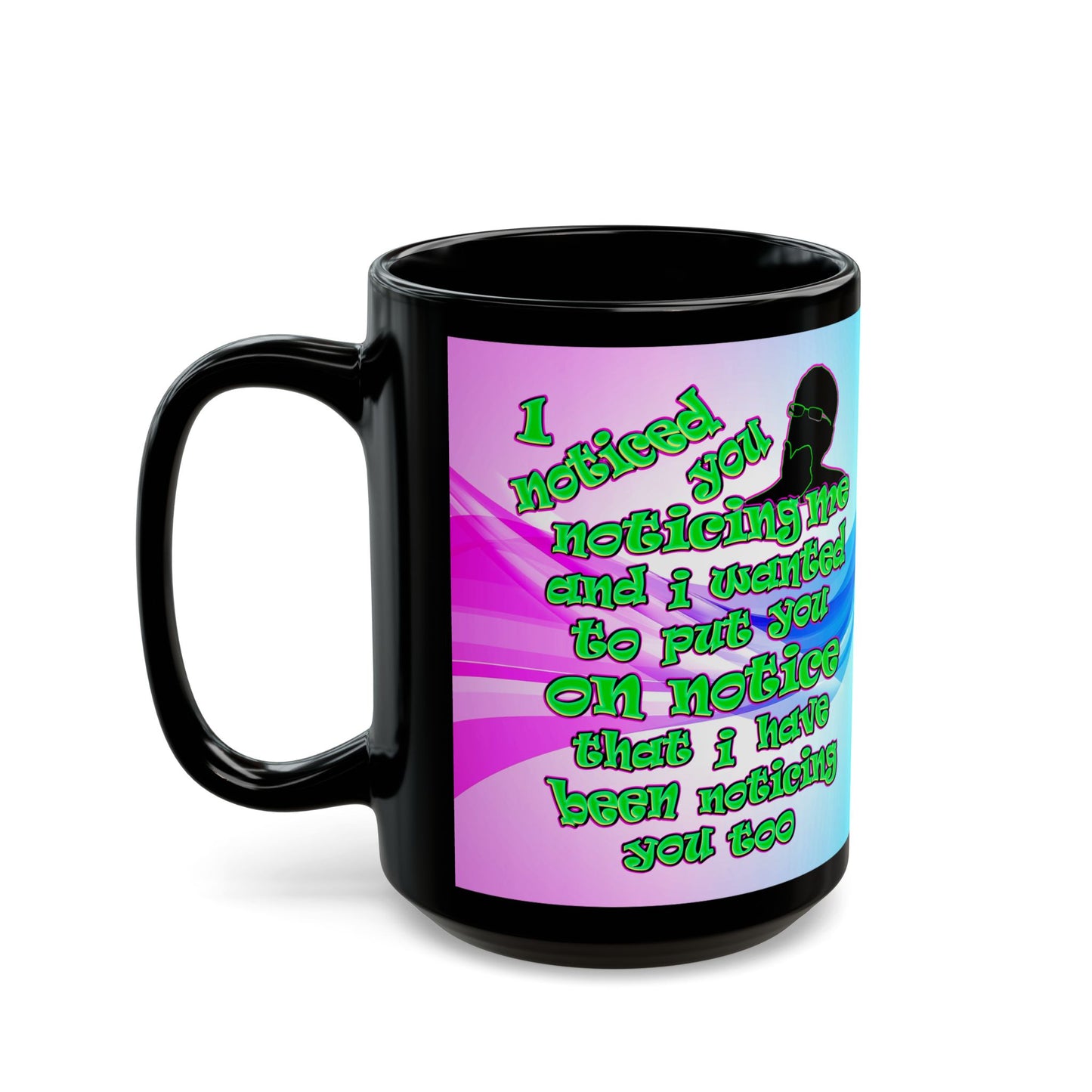 noticed you noticing - Black Mug (light blue-pink wave)