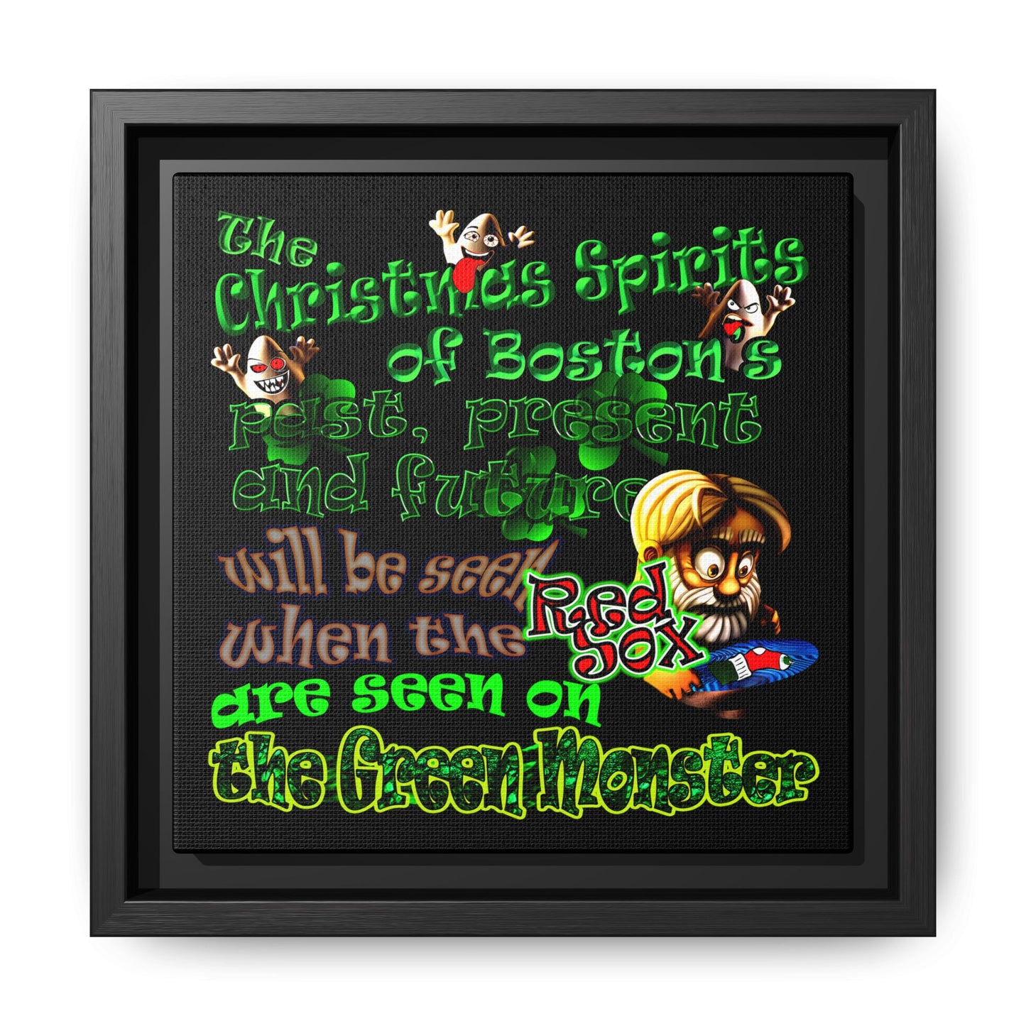 christmas spirits of boston - framed canvas art (black)