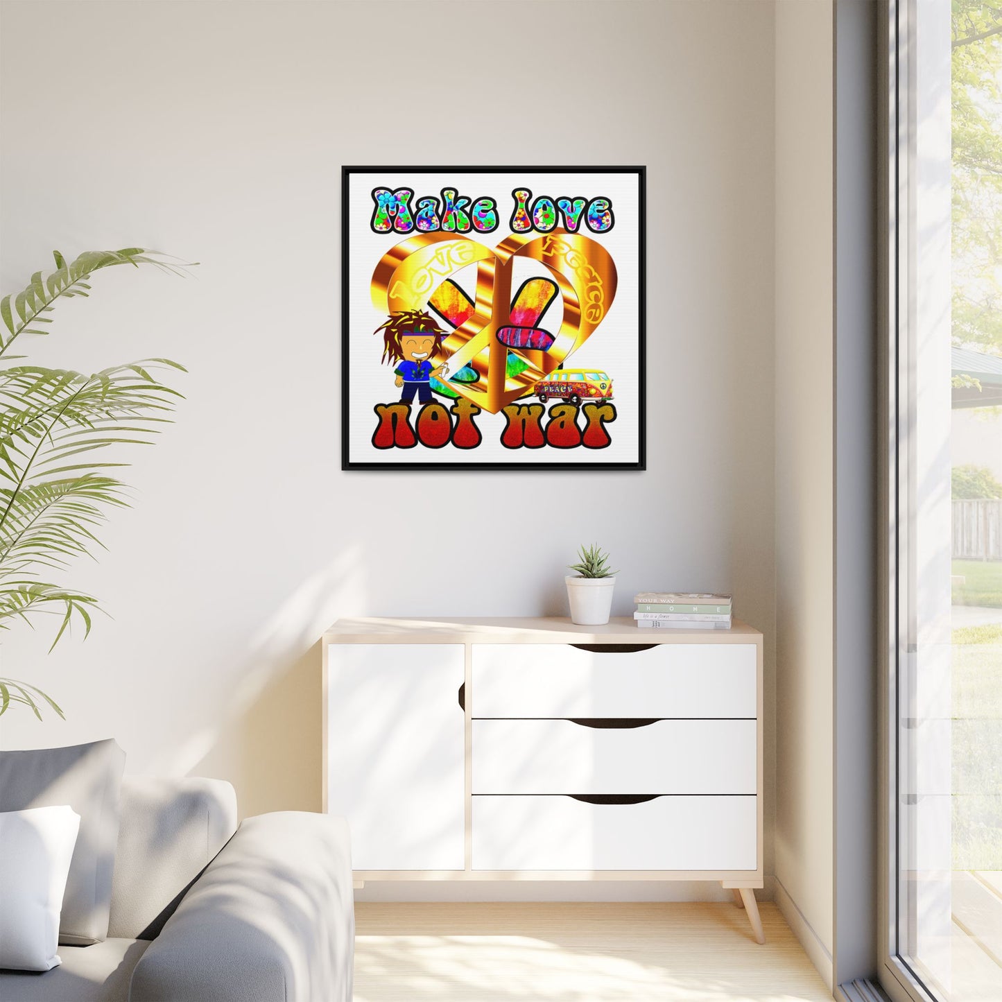 love peace - framed canvas art (white)