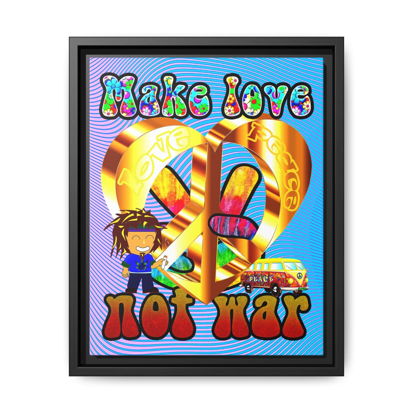 love peace - framed canvas art (light blue-purple wave)