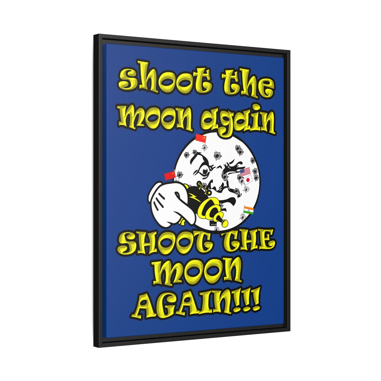 shoot the moon again - framed canvas art (dark blue)