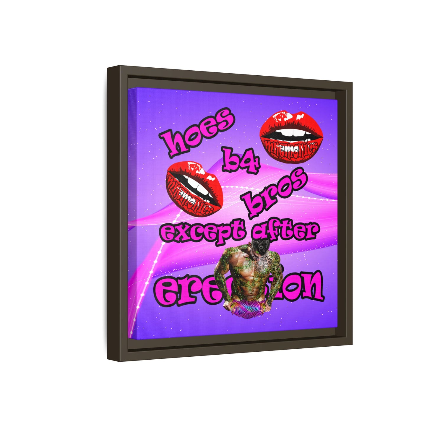 hoes b4 bros - framed canvas art (purple-pink wave)