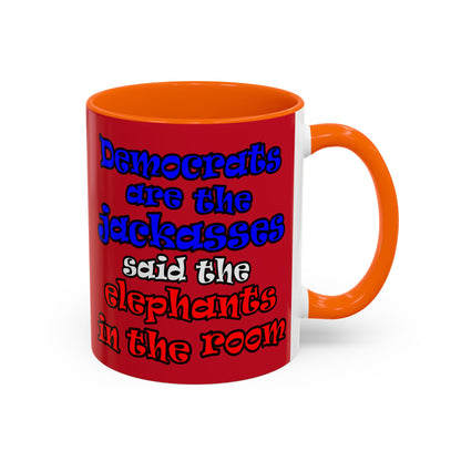 donkeys and elephants - Accent Mug (dark red)