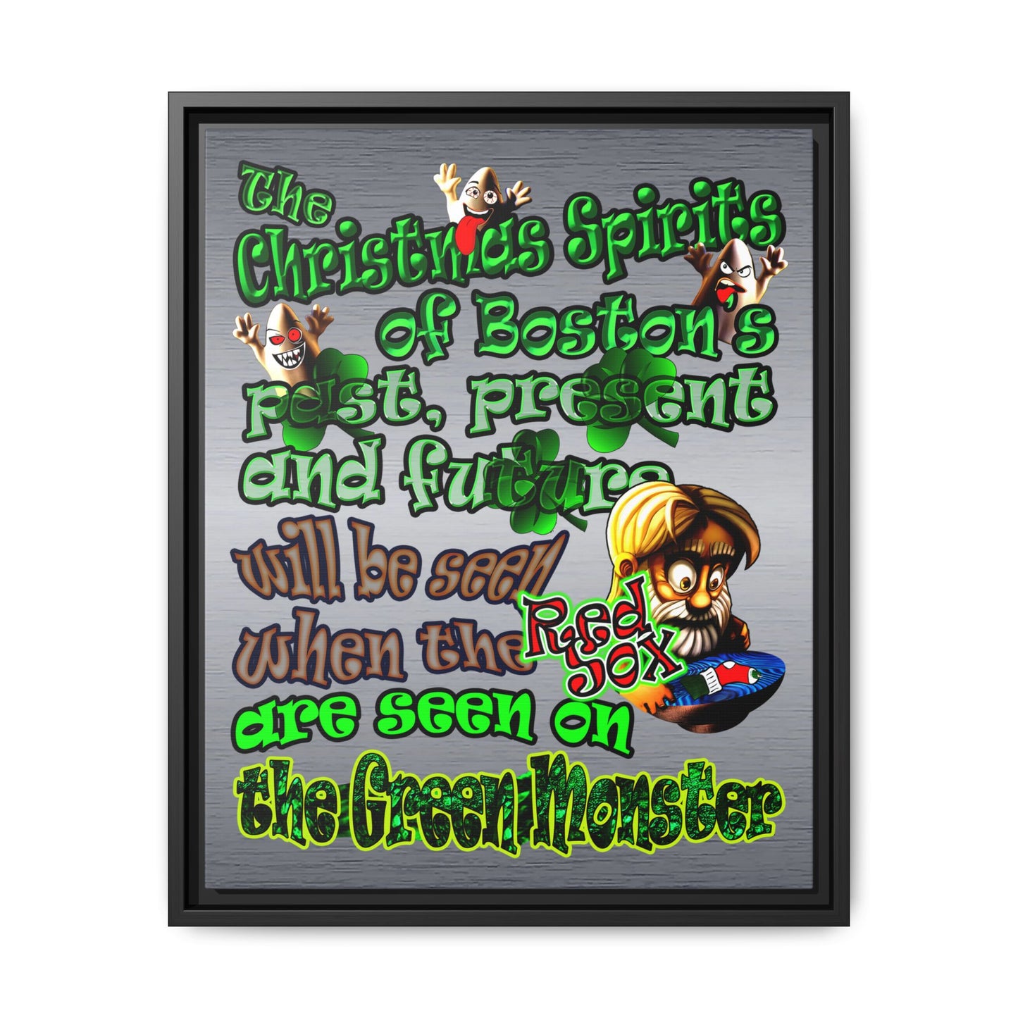 christmas spirits of boston - framed canvas art (brushed nickel)