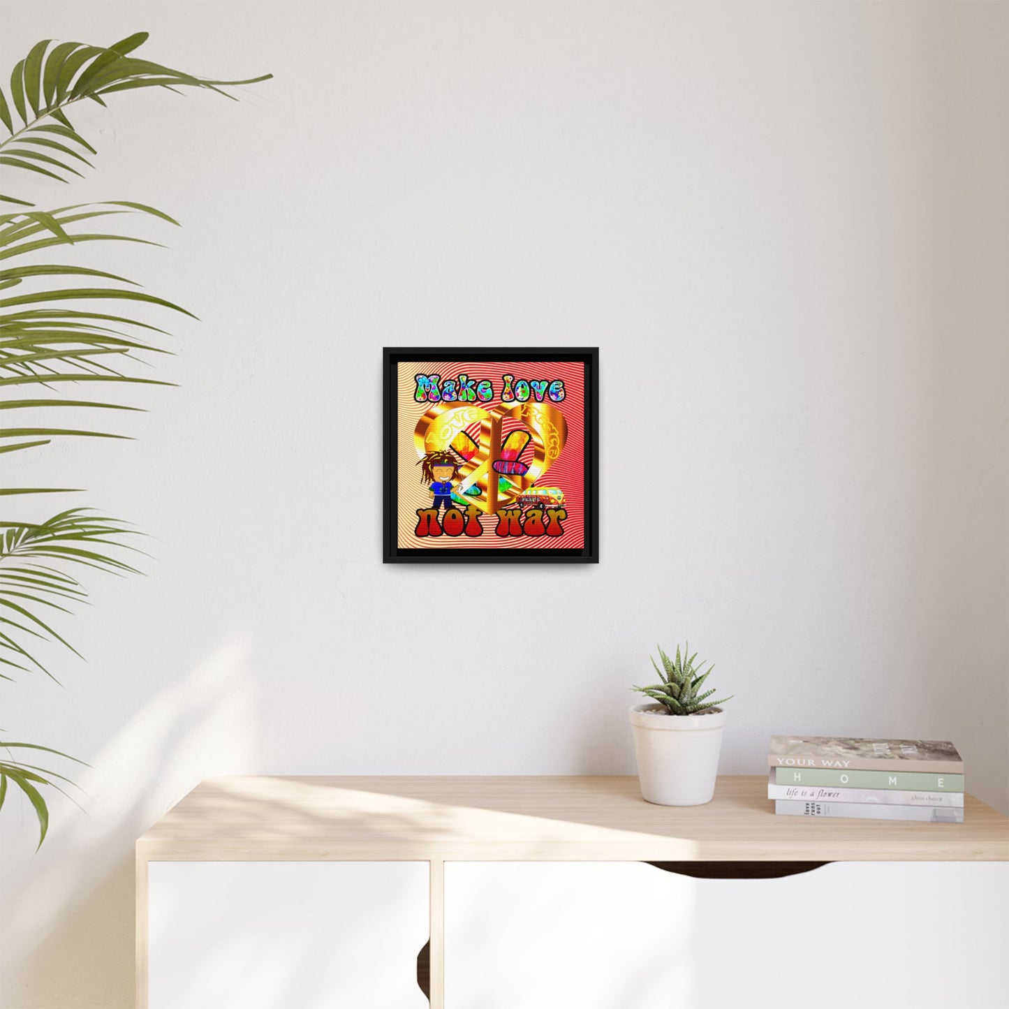 love peace - framed canvas art (yellow-orange wave)