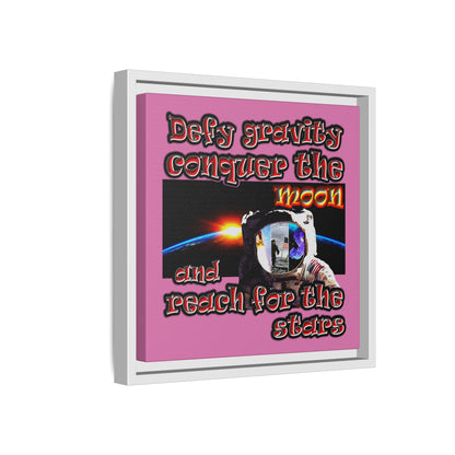defy conquer reach - framed canvas art (light pink)