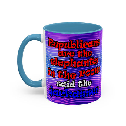donkeys and elephants - Accent Mug (purple wave)