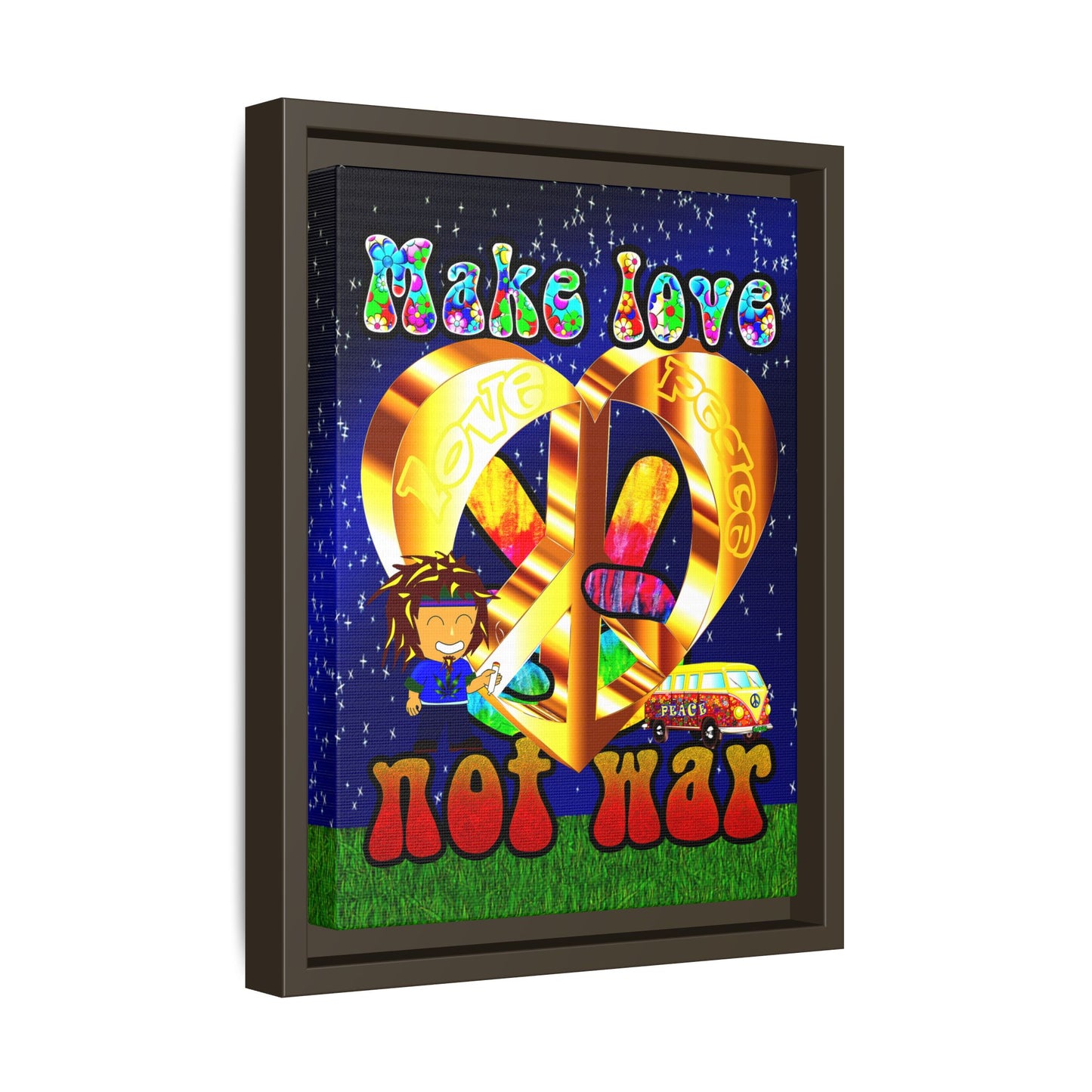 love peace - framed canvas art ('snoops' background)