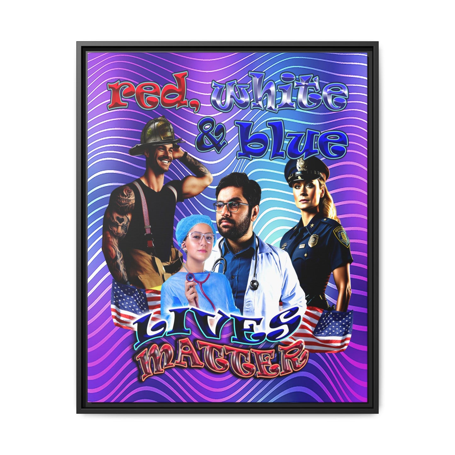rw&b lives matter - framed canvas art (purple wave)
