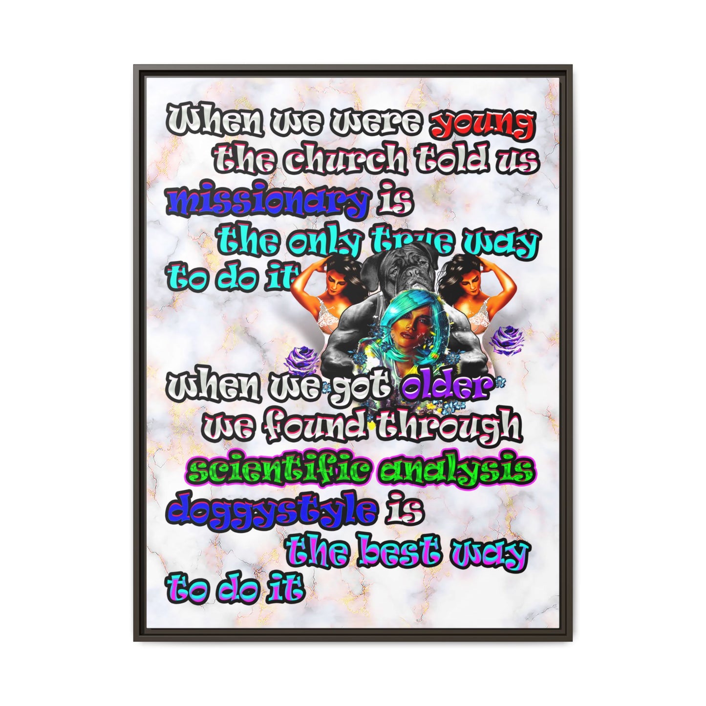 doggystyle - framed canvas art (white marble)