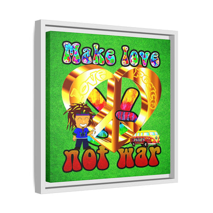 love peace - framed canvas art (green turf)