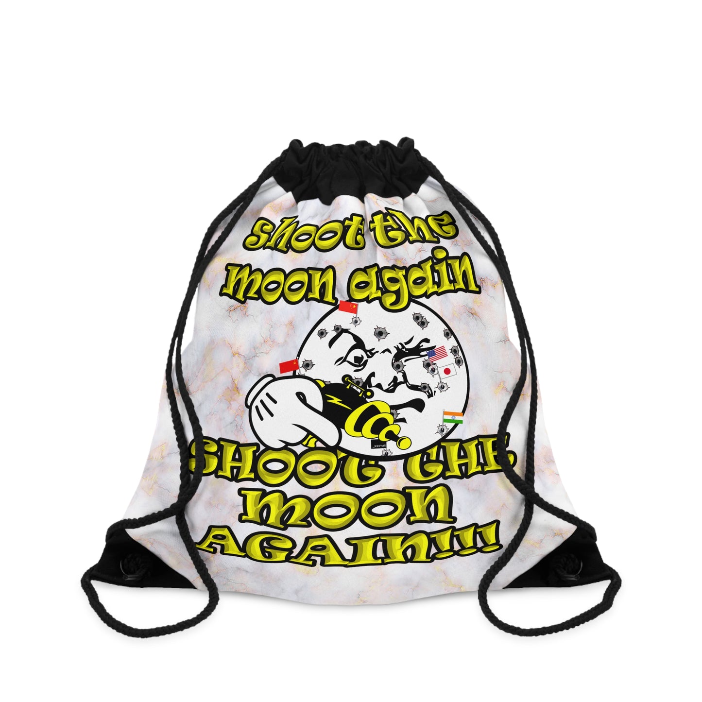 shoot the moon again - Drawstring Bag (white marble)