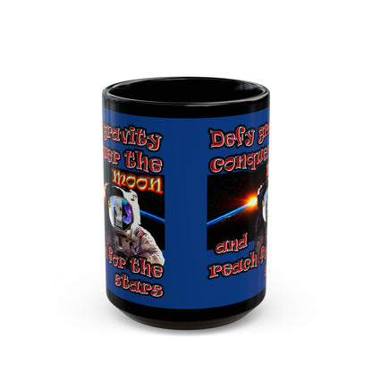 defy conquer reach - Black Mug (dark blue)