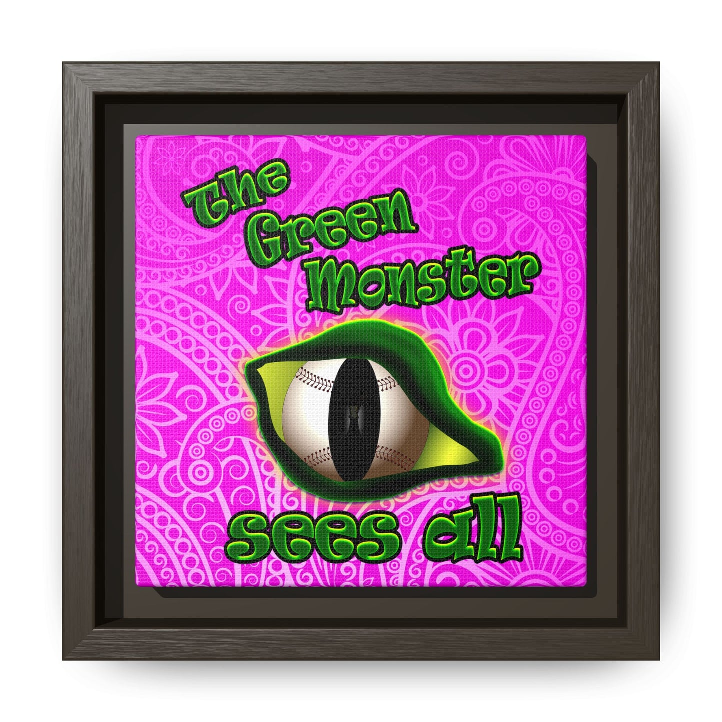 green monster - framed canvas art (pink swirl)