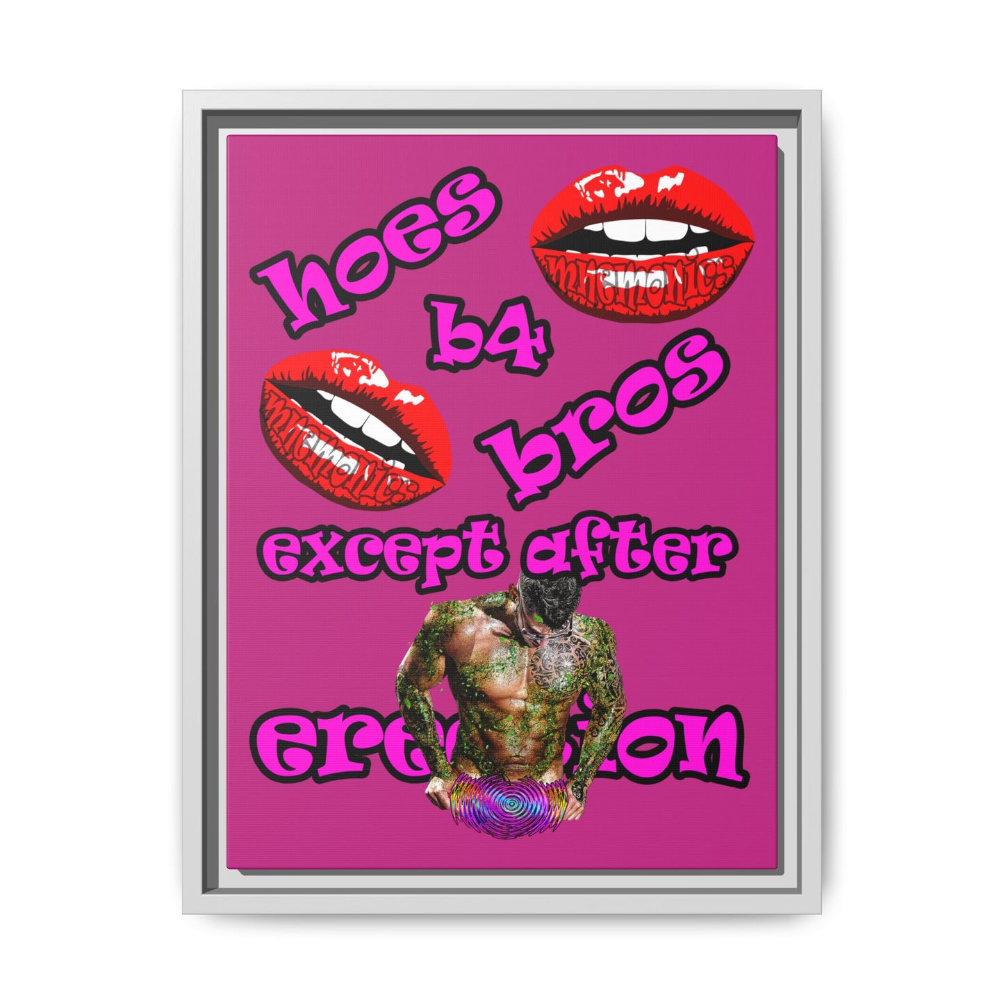 hoes b4 bros - framed canvas art (pink)