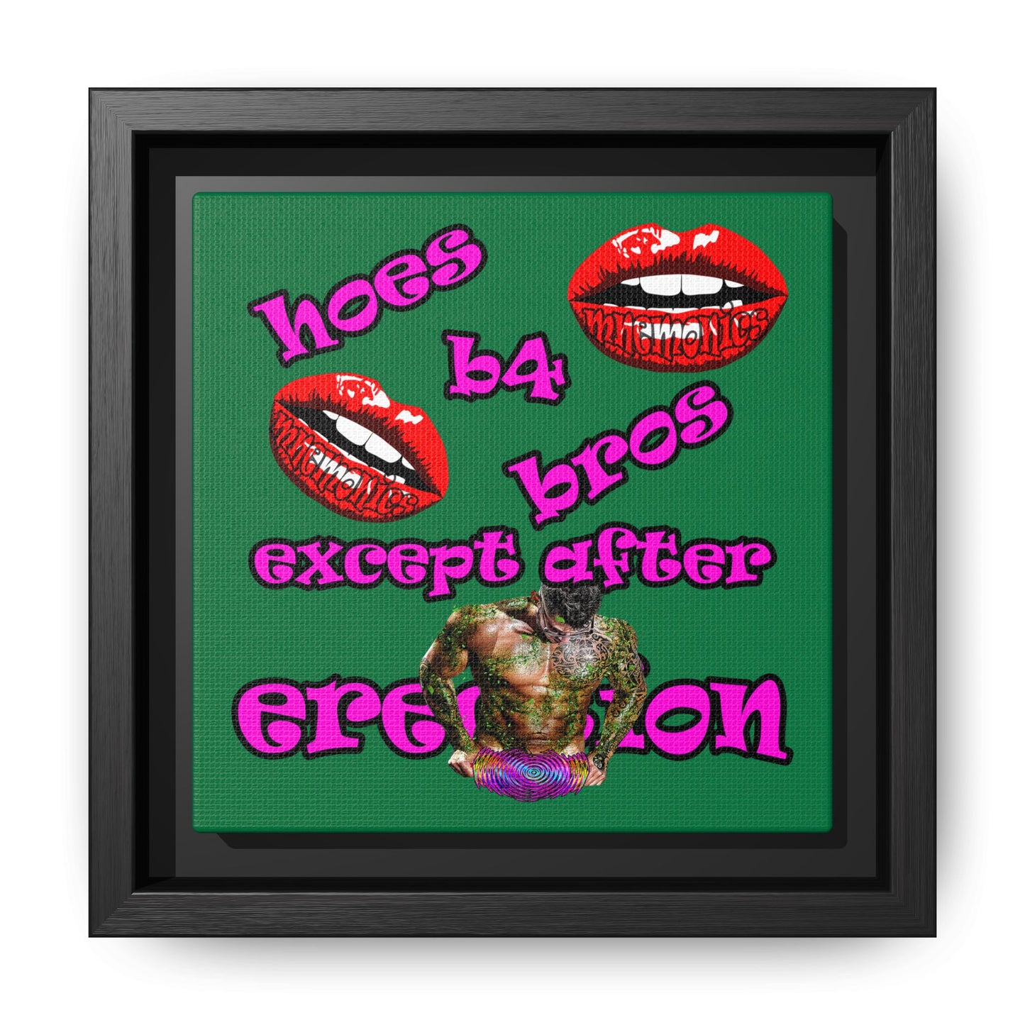 hoes b4 bros - framed canvas art (dark green)