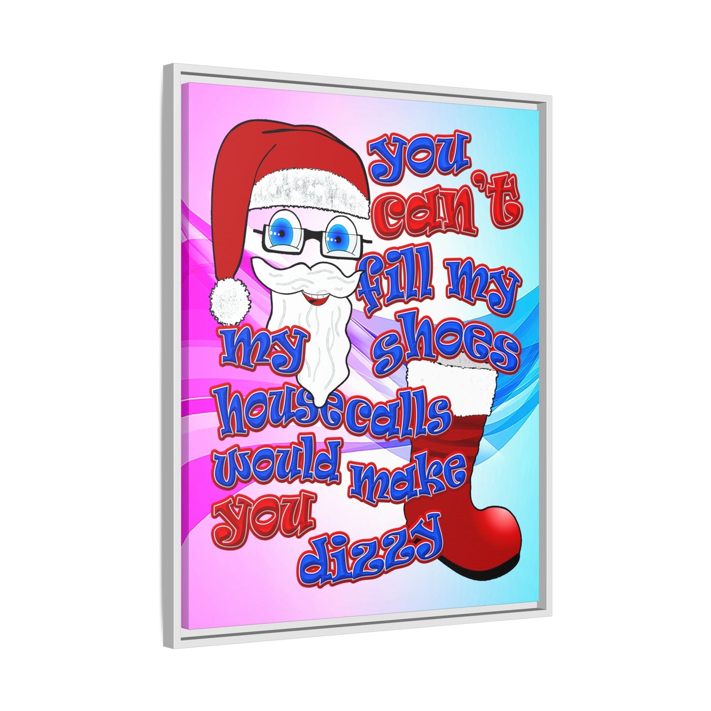 santa's shoes - framed canvas art (light blue-pink wave)