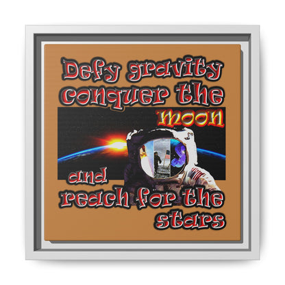 defy conquer reach - framed canvas art (light brown)