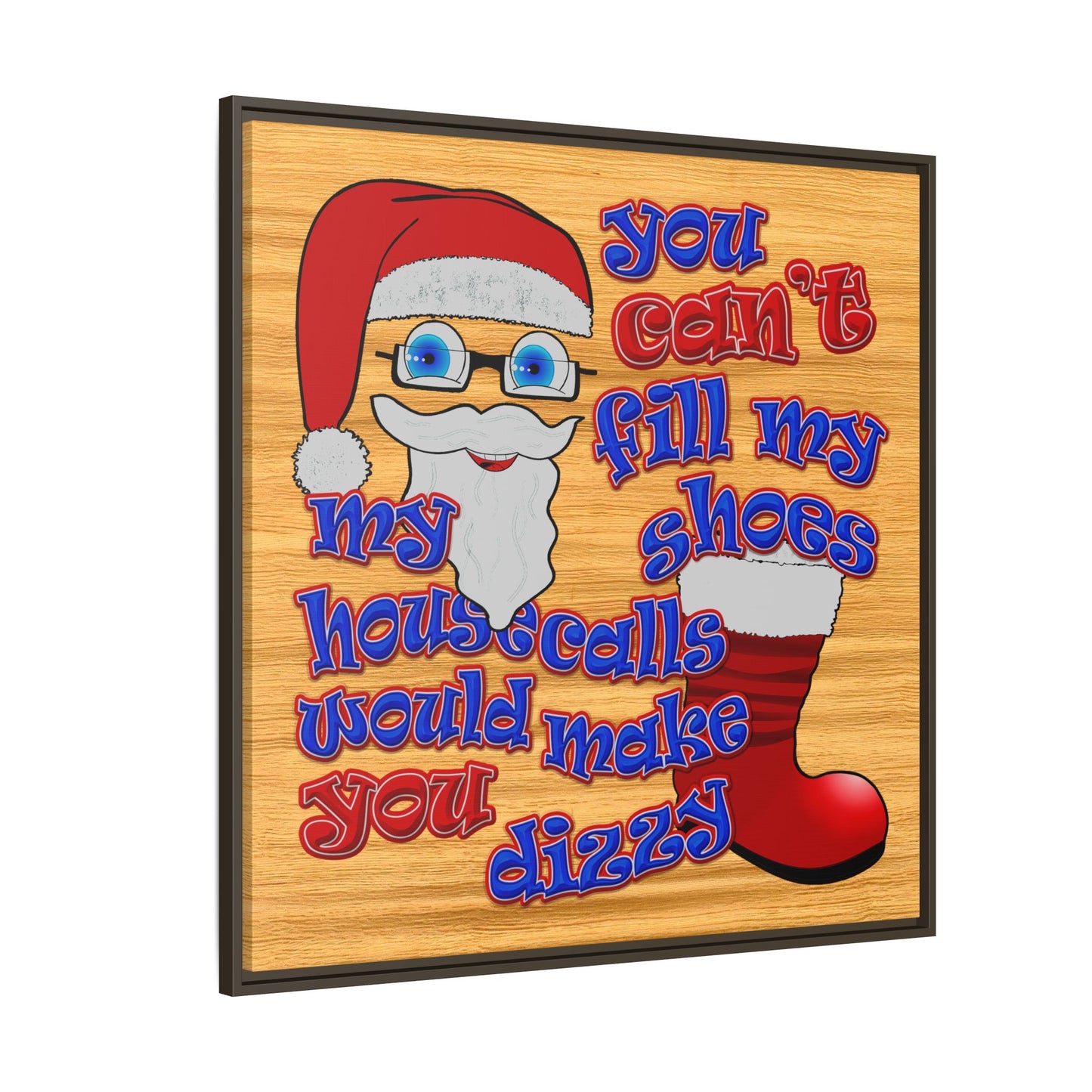santa's shoes - framed canvas art (butterscotch wood finish)