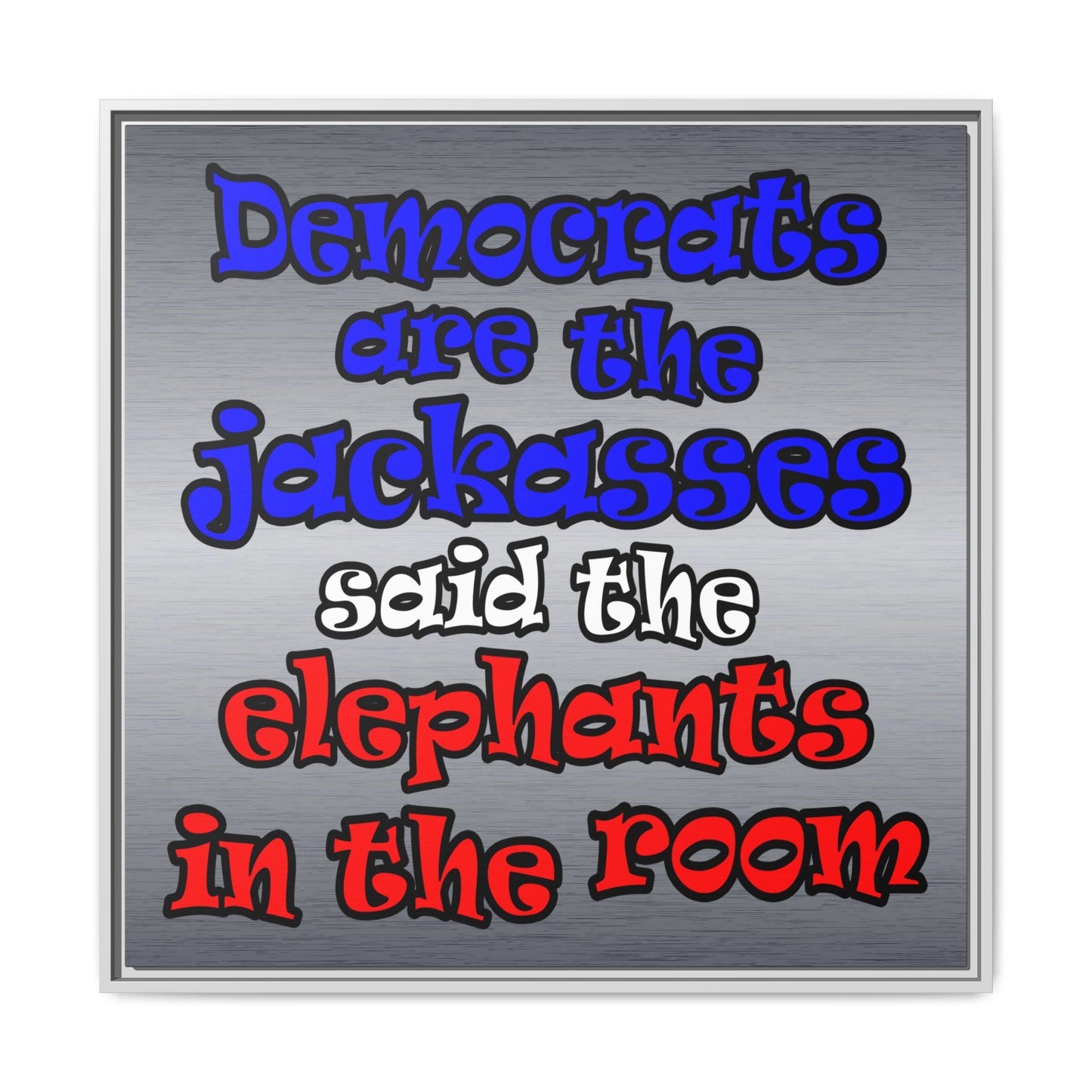 donkeys and elephants - framed canvas art (brushed nickel)