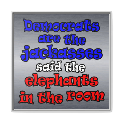 donkeys and elephants - framed canvas art (brushed nickel)