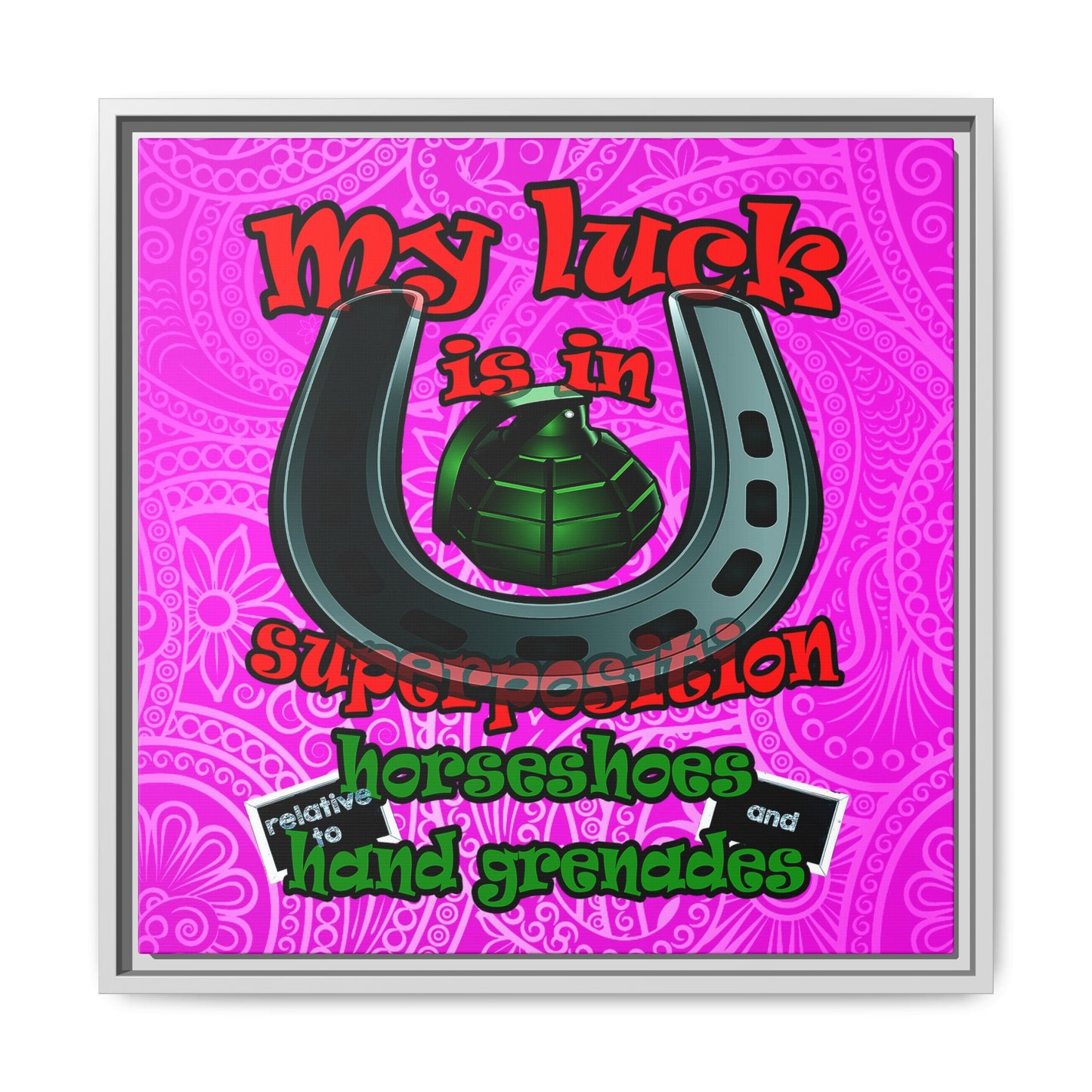 my luck - framed canvas art (pink swirl)